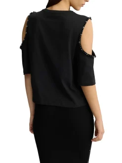 Canotta con perle e strass nero