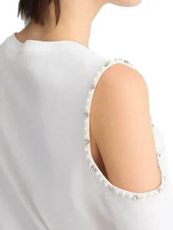 Canotta con perle e strass bianco