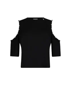 Canotta con perle e strass nero