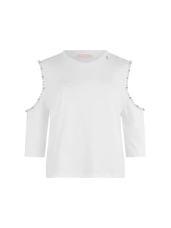 Canotta con perle e strass bianco