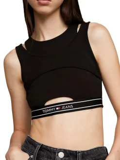 Canotta TJW Crop con nastro taping logato nero