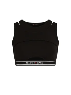 Canotta TJW Crop con nastro taping logato nero