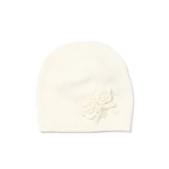 Cappello applicazione fiori in maglia burro