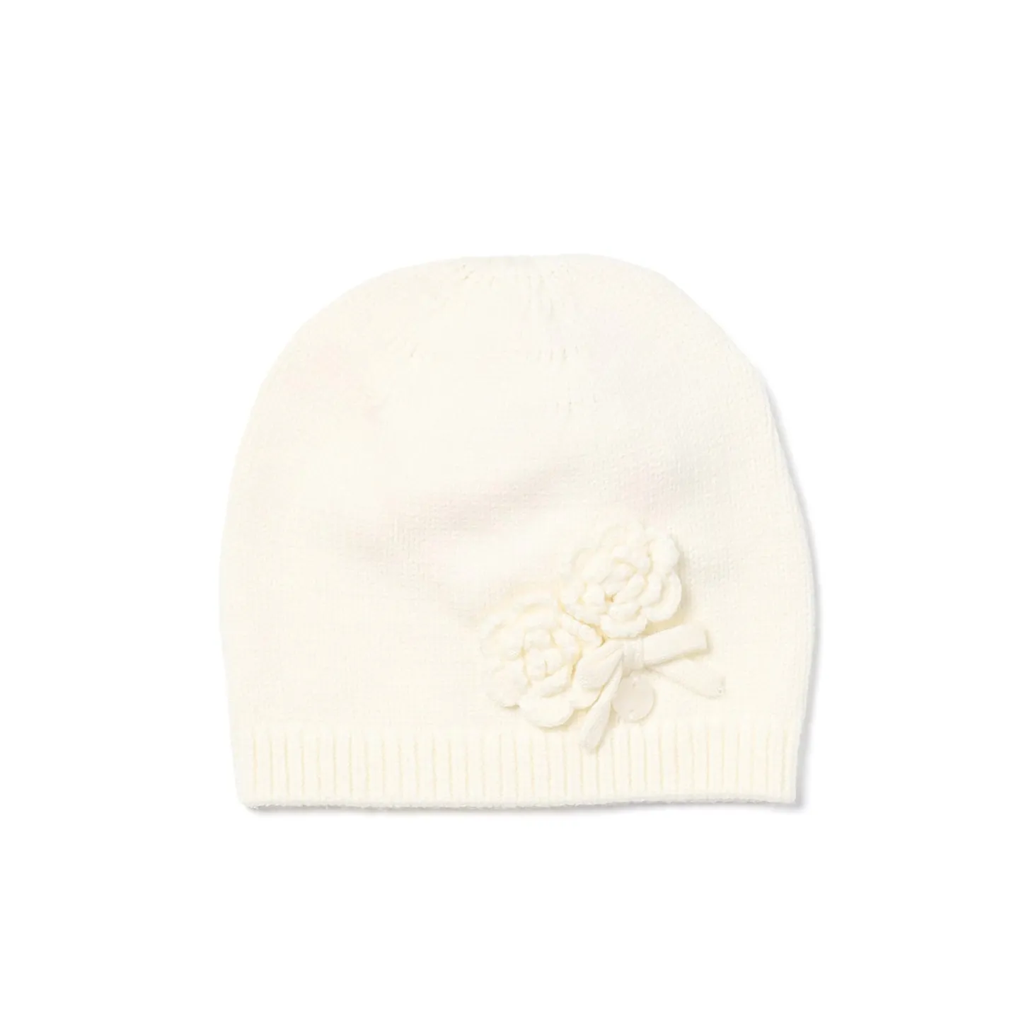 Cappello applicazione fiori in maglia burro