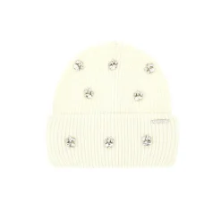 Cappello in maglia con applicazioni gioiello avorio