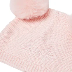 Cappello in maglia con pon pon rosa