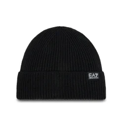 Cappello logo a costine in lana nero