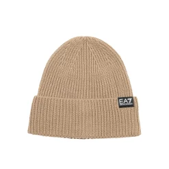 Cappello logo a costine in lana beige