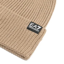 Cappello logo a costine in lana beige