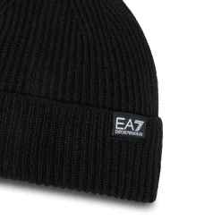 Cappello logo a costine in lana nero