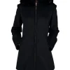 Cappotto in panno con ecopelliccia nero