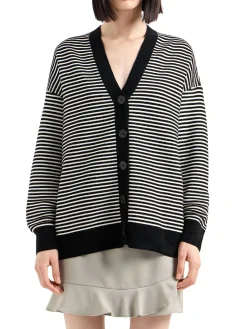 Cardigan a righe con bottoni nero/bianco
