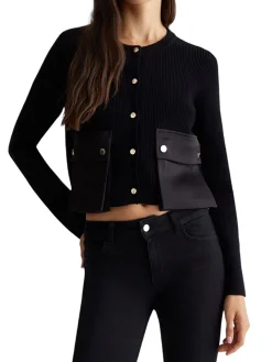 Cardigan bottom up con tasche applicazioni nero