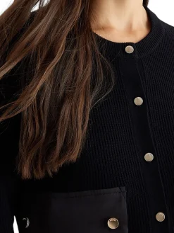 Cardigan bottom up con tasche applicazioni nero