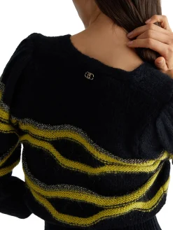Cardigan bottom up poliestere nero/verde