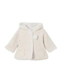 Cardigan cappuccio e pompon panna