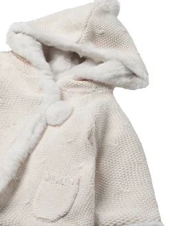 Cardigan cappuccio e pompon panna