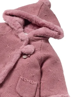 Cardigan cappuccio e pompon rosa
