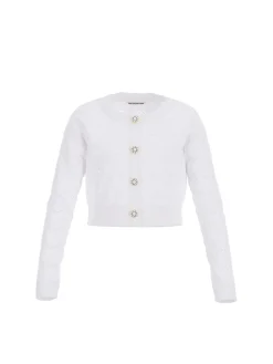 Cardigan con bottoni gioiello cerimonia bianco