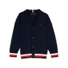 Cardigan con bottoni junior con motivo iconico blu