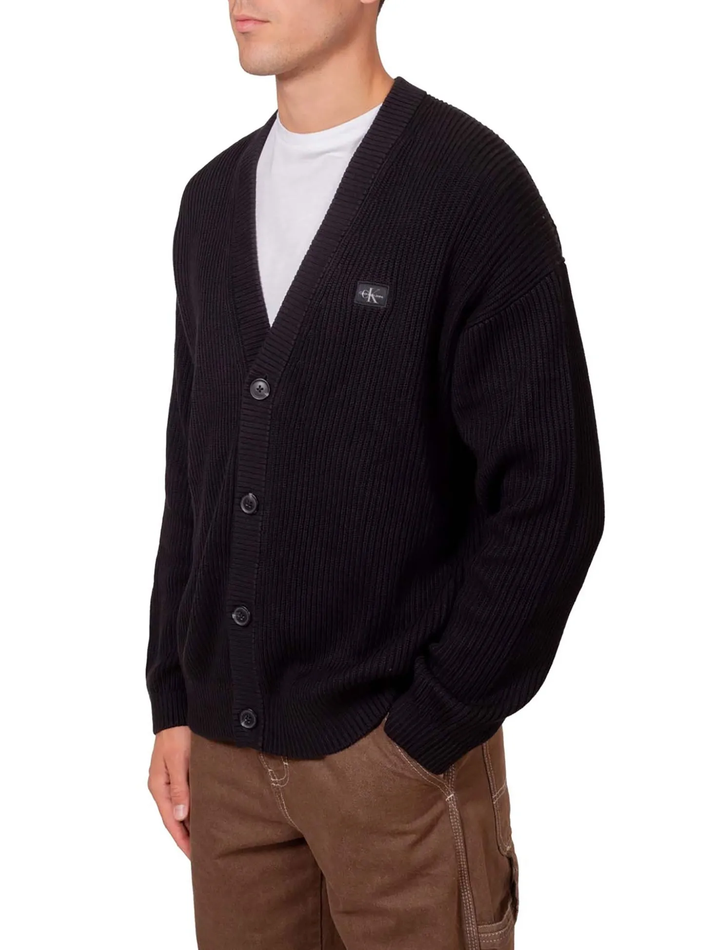 Cardigan con bottoni Woven label nero