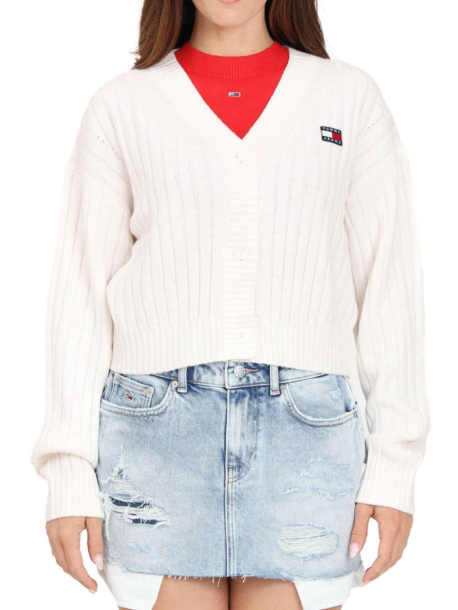 Cardigan con chiusura a bottoni panna