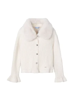 Cardigan con colletto pelliccia removibile latte