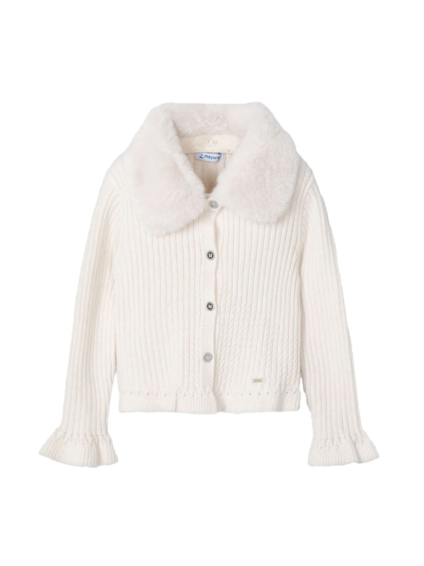 Cardigan con colletto pelliccia removibile latte