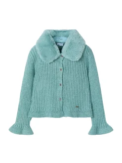Cardigan con colletto pelliccia removibile verde