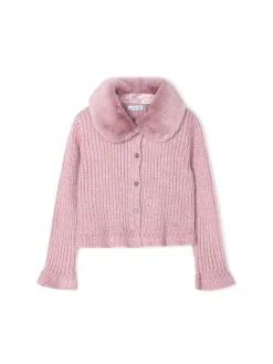 Cardigan con colletto pelliccia removibile rosa