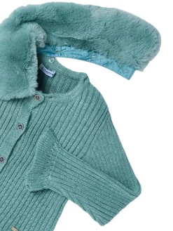 Cardigan con colletto pelliccia removibile verde