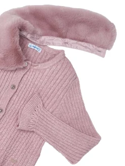 Cardigan con colletto pelliccia removibile rosa