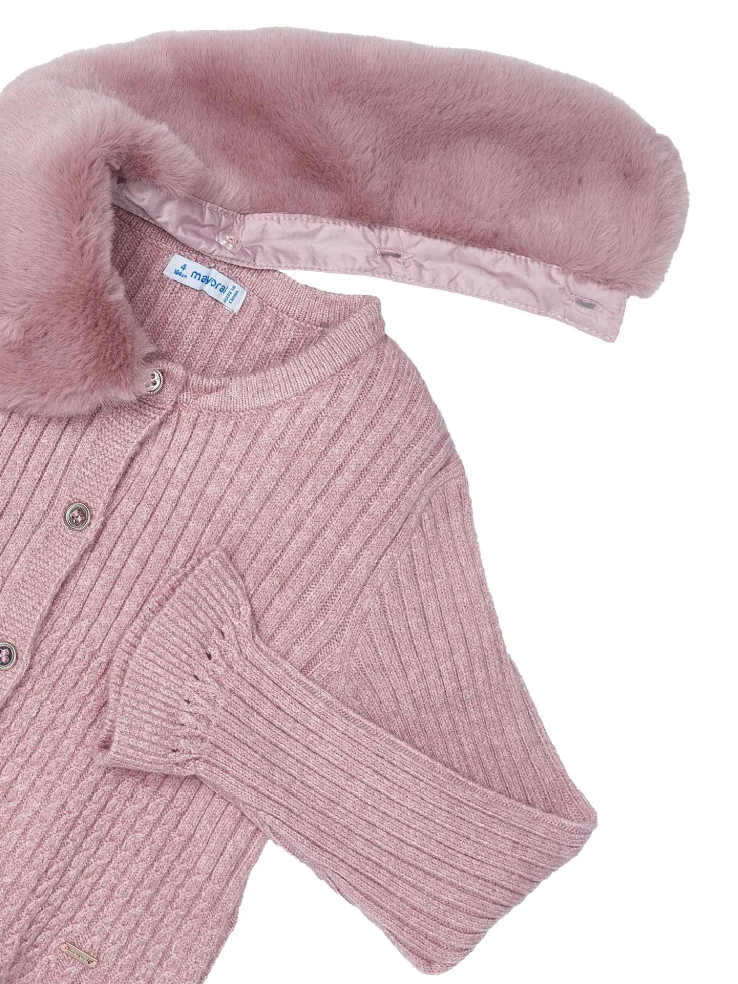 Cardigan con colletto pelliccia removibile rosa