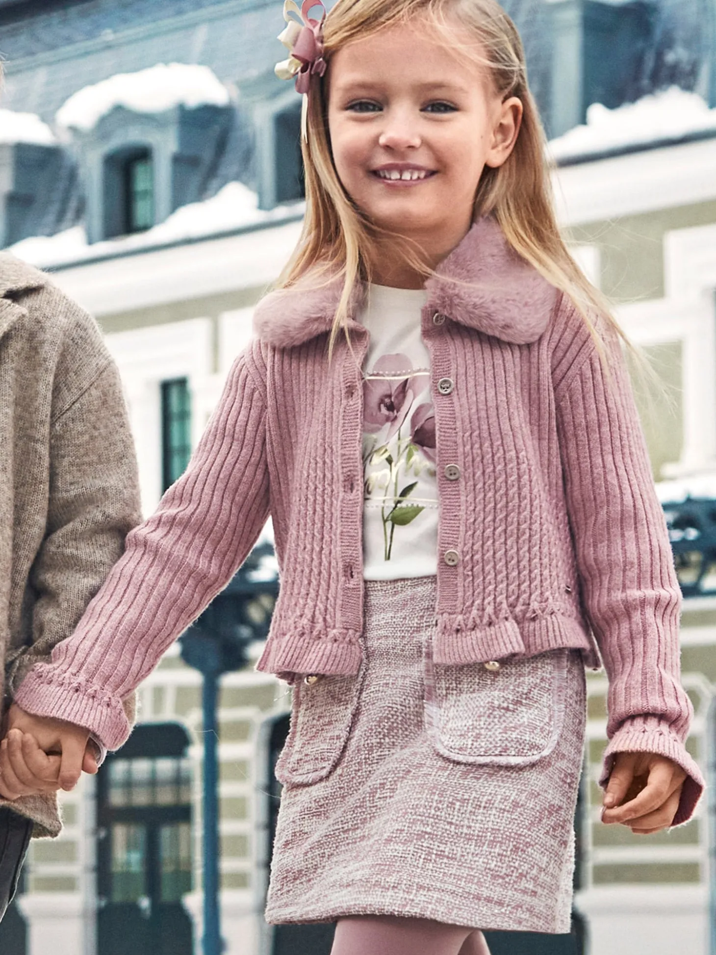 Cardigan con colletto pelliccia removibile rosa