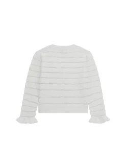 Cardigan con righe in rilievo e volant bianco
