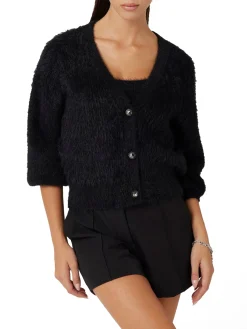 Cardigan corto con bottoni gioiello nero