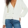 Cardigan corto con bottoni gioiello crema
