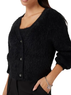 Cardigan corto con bottoni gioiello nero