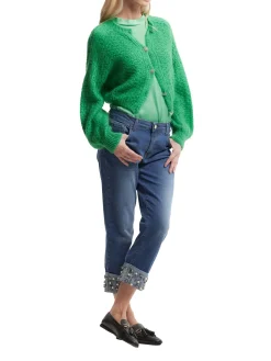 Cardigan Deina in maglia con bottoni gioiello verde