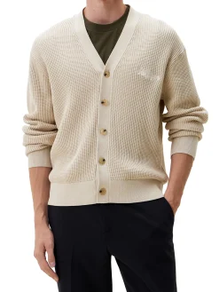 Cardigan in maglia con scollo a v e ricamo sulla schiena beige