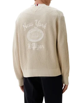 Cardigan in maglia con scollo a v e ricamo sulla schiena beige