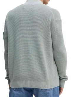 Cardigan in maglia con zip e patch del logo grigio