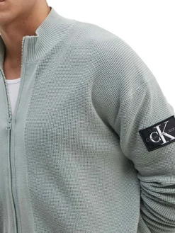 Cardigan in maglia con zip e patch del logo grigio
