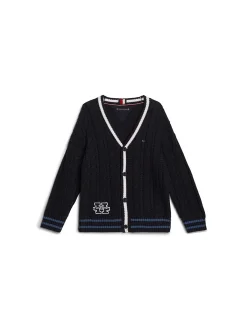 Cardigan kids a coste con profili a contrasto blu