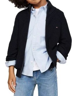 Cardigan kids a coste con zip integrale blu