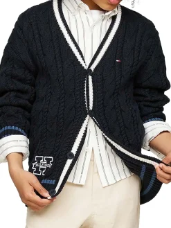 Cardigan kids a coste con profili a contrasto blu