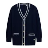 Cardigan lungo con profili contrasto blu