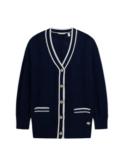 Cardigan lungo con profili contrasto blu