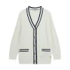 Cardigan lungo con profili contrasto bianco