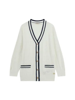 Cardigan lungo con profili contrasto bianco